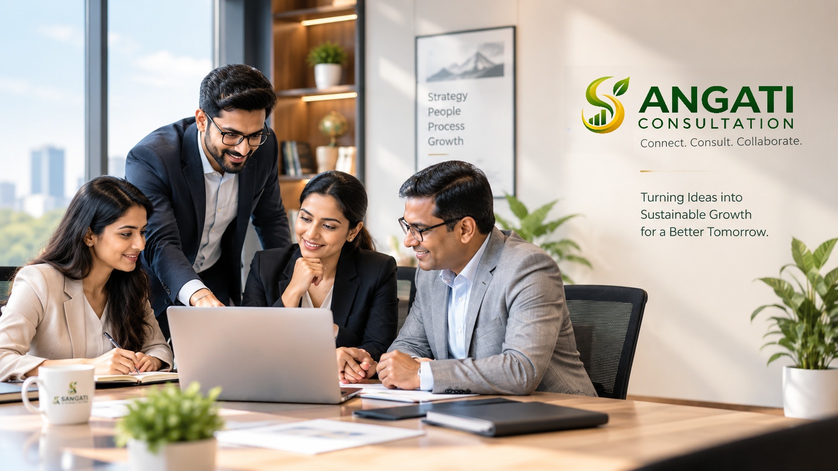 Consulting team working together on a business discussion